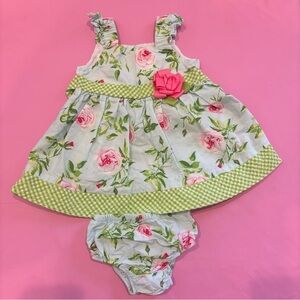 Bonnie Baby Girls Size 3 - 6 Months Sun Dress Blue & Pink Floral With Bloomer